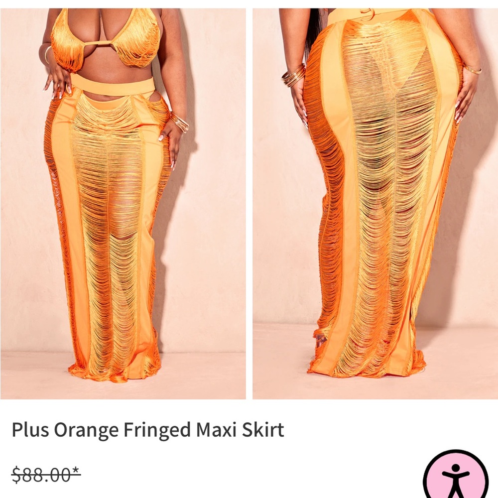 plus orange fringed triangle bikini top.